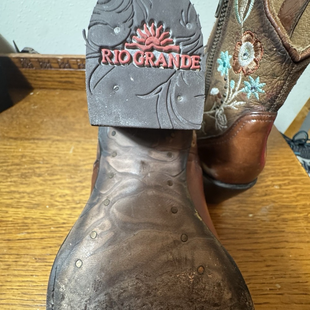 Rio Grande Women's 7.5 Brown Leather Floral Embroidered Western Ankle Boots - Picture 9 of 12